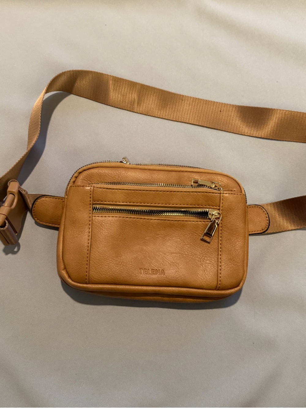 Telena Tan Faux Leather Crossbody Belt Bag